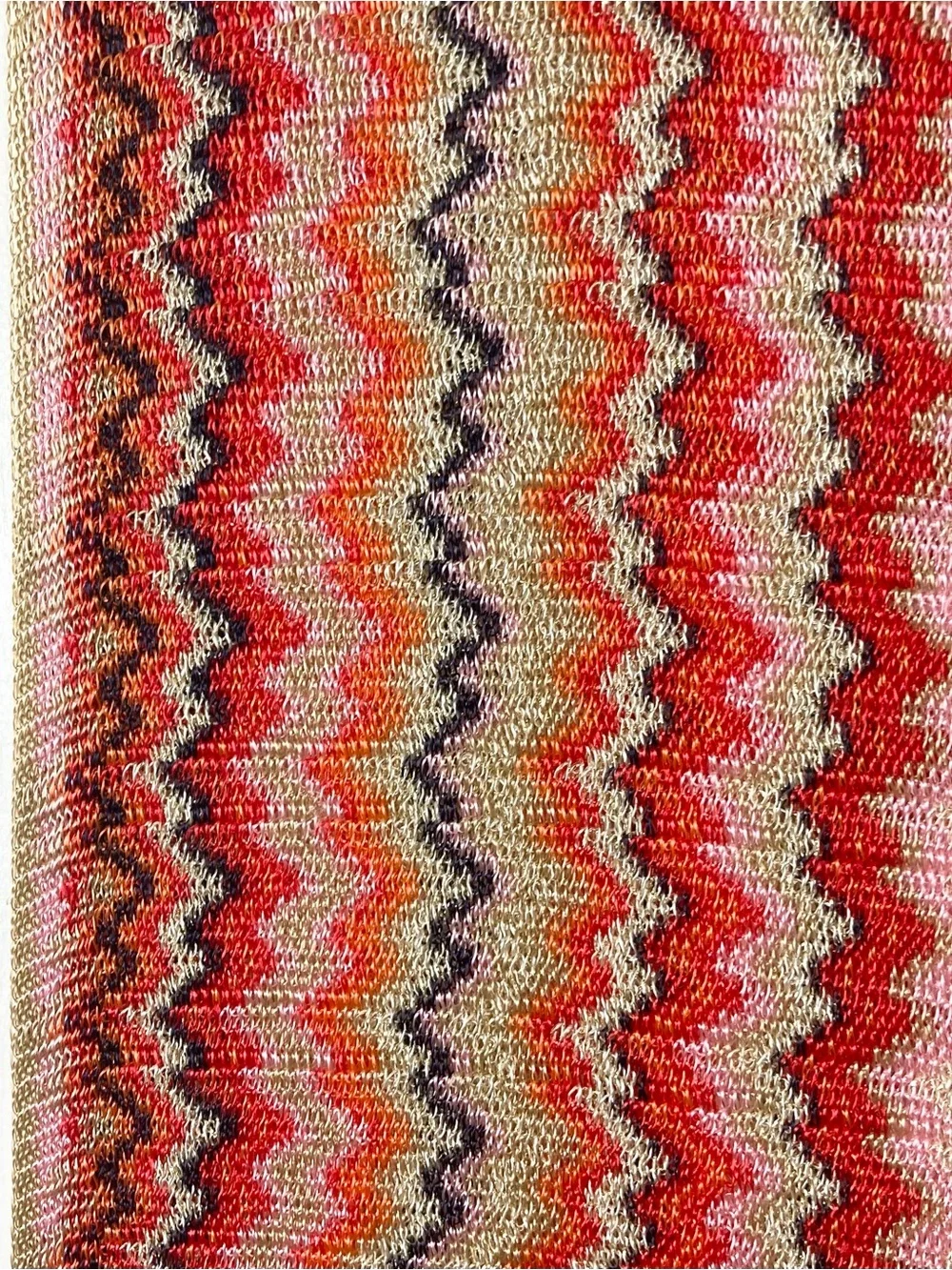 MISSONI Scarf 12.5”x76”ITALY Chevron ZigZag Silver-Lyrics Fringe Knit Multicolor